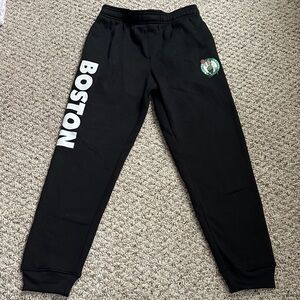 NBA Black Sweatpants with White 'BOSTON' and Green Team Crest